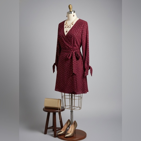 Laundry By Shelli Segal Dresses & Skirts - Laundry By Shelli Segal Burgundy Polka Dot Wrap Dress